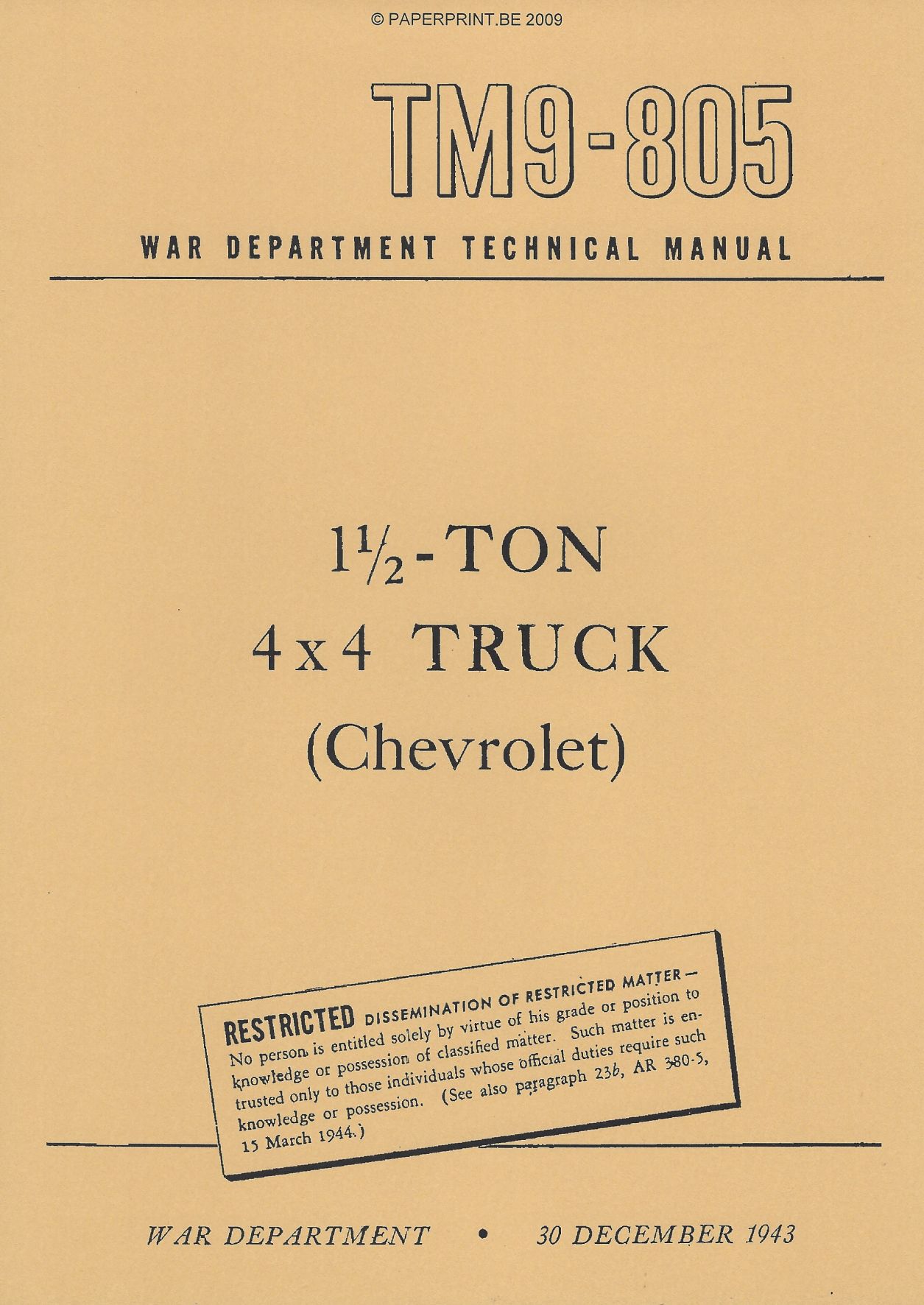 TM 9-805 US 1 ½ - TON 4x4 TRUCK (CHEVROLET)